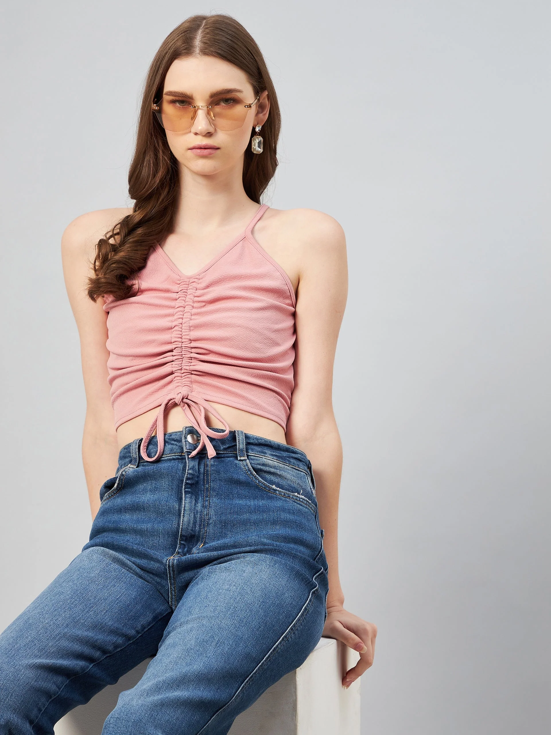 Women Peach V-Neck Fitted Top - Image 7