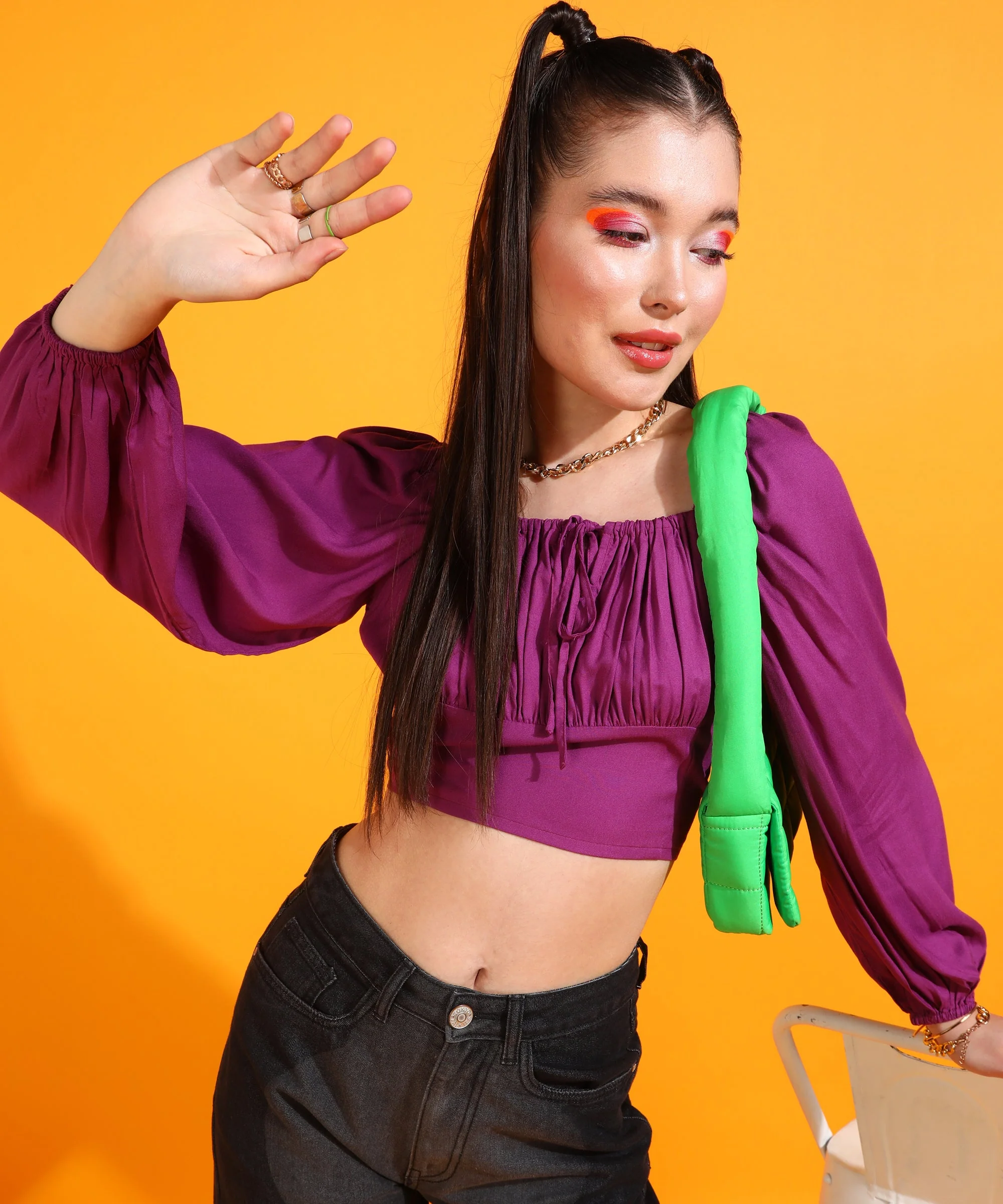 Women Purple Square Neck Solid Fitted Top