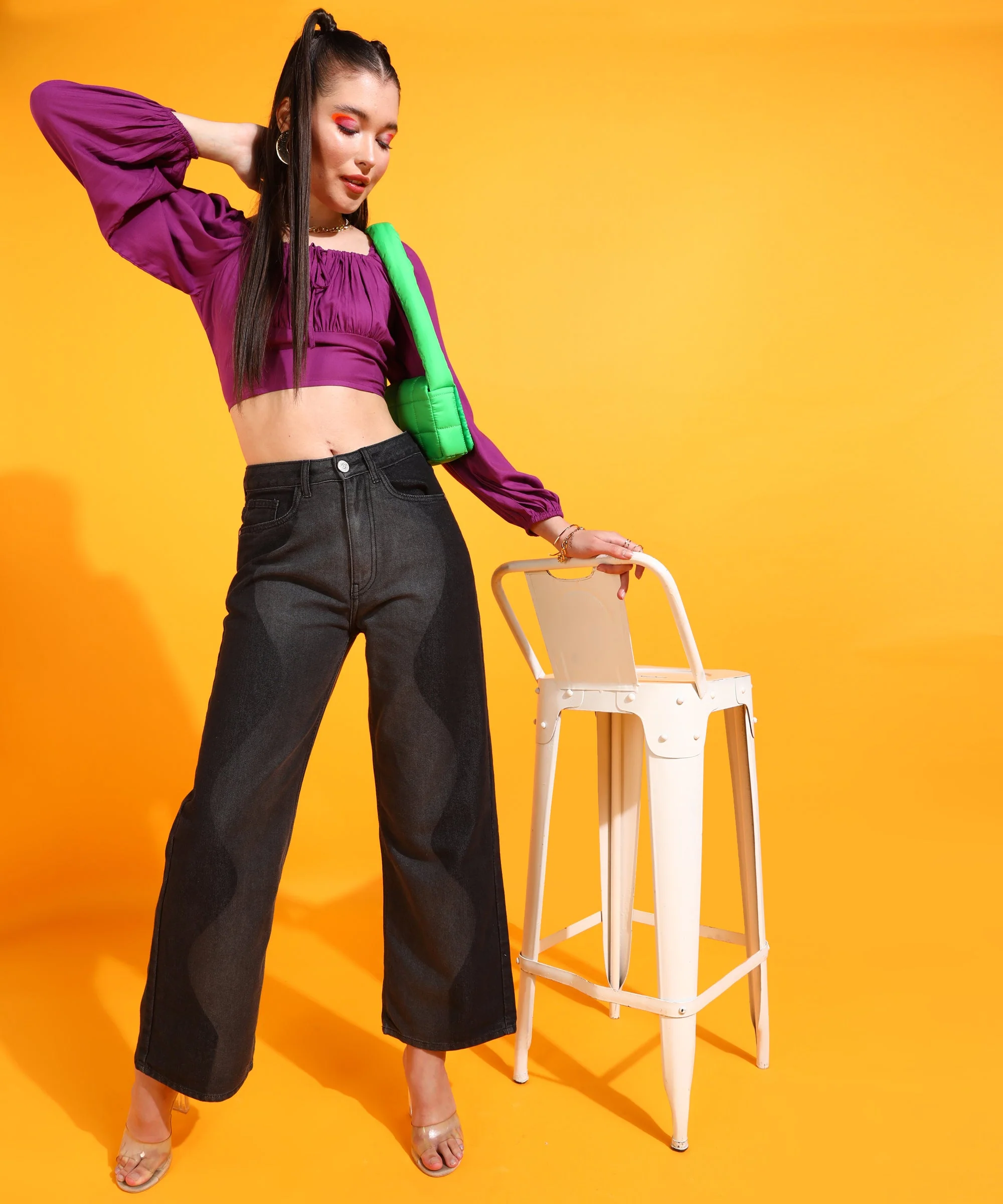 Women Purple Square Neck Solid Fitted Top - Image 5