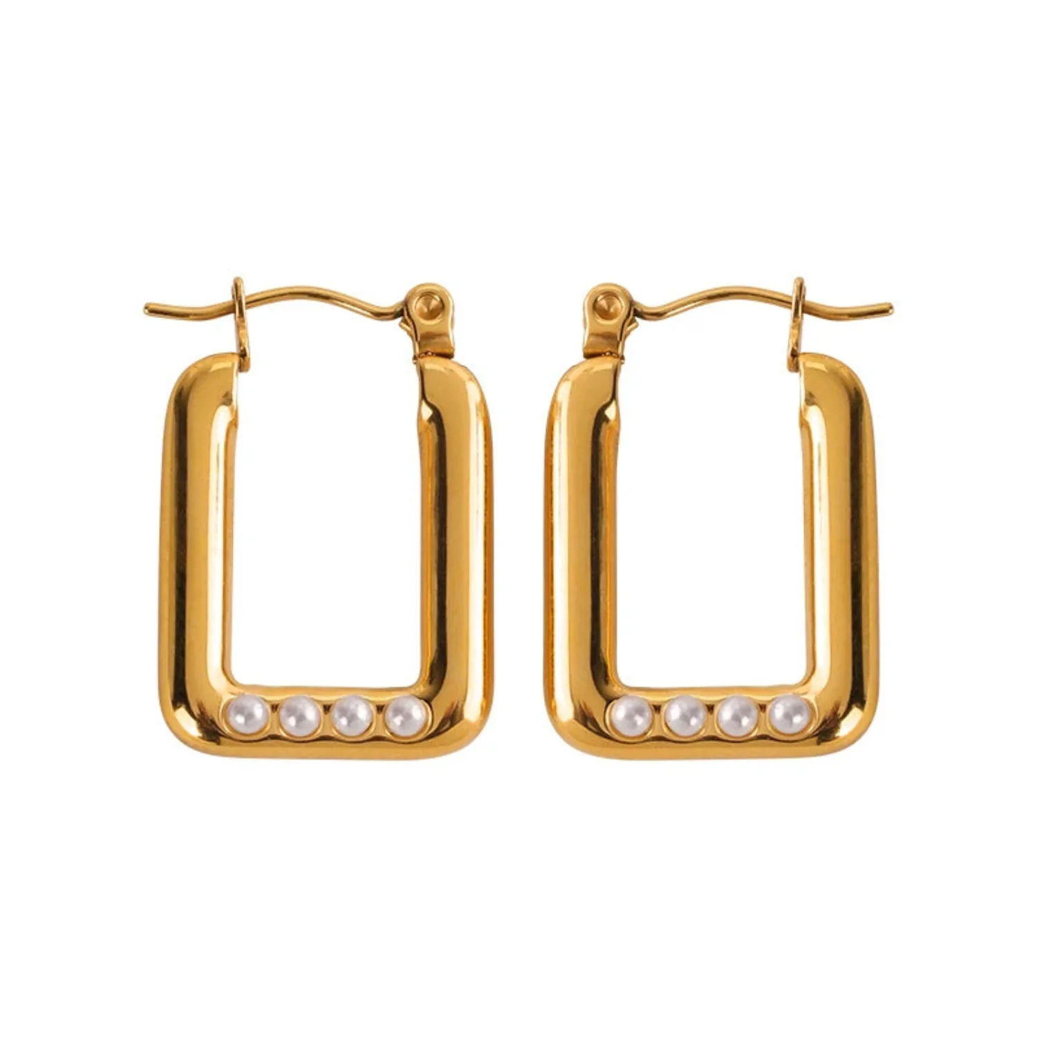 Rectangle Gold Hoop Earrings - Image 3