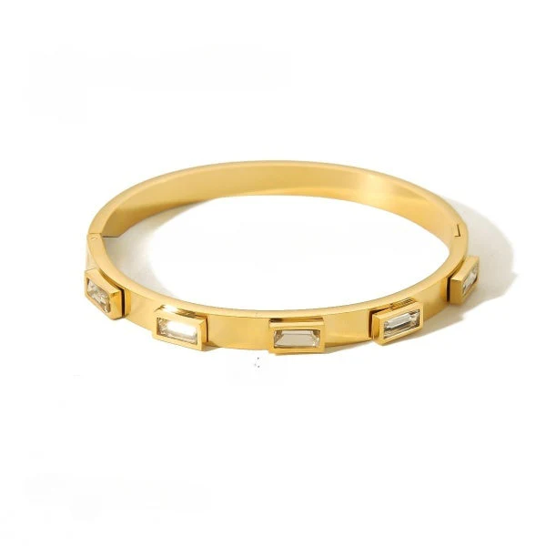 Rectangular Penta White Stone Embeded Gold Bracelet
