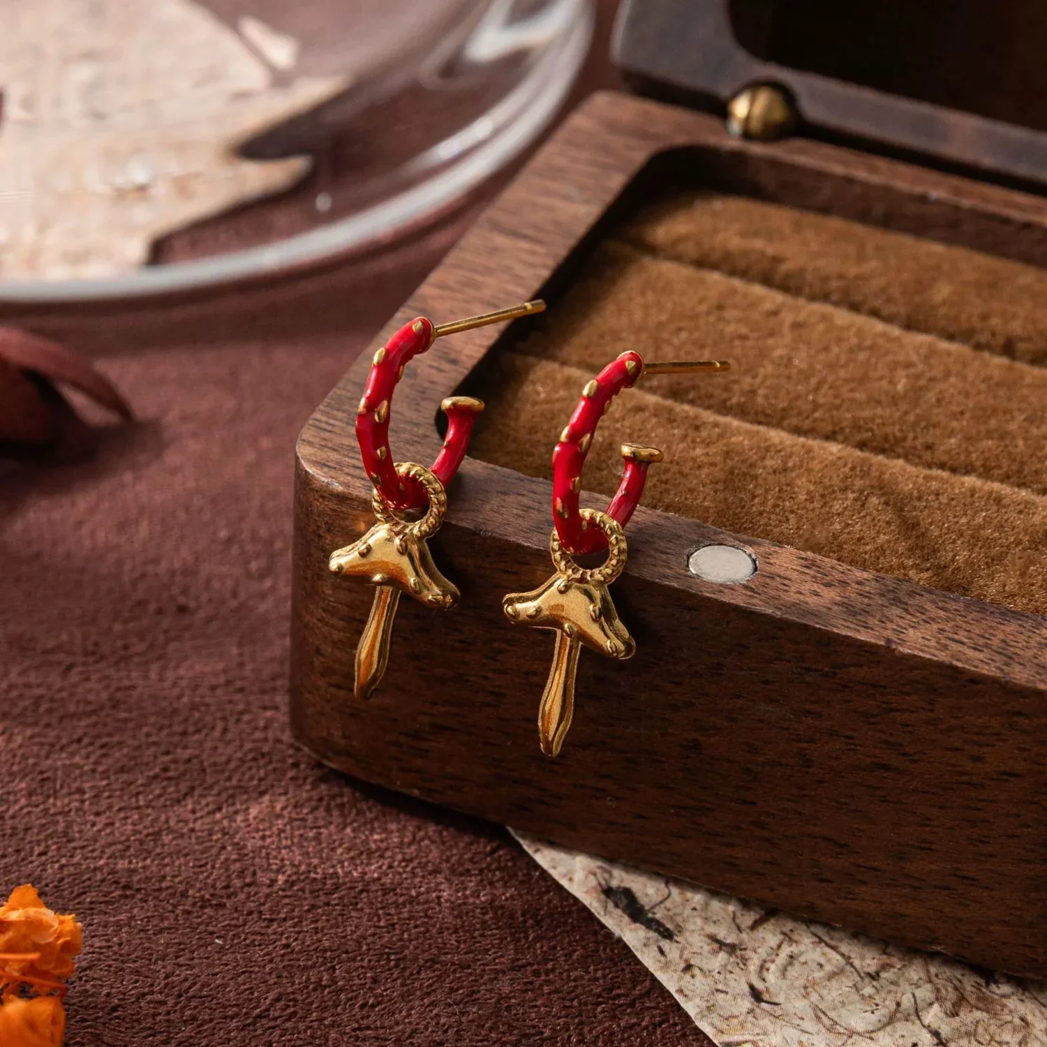 Red Enamel Mushroom Hoop Drops - Image 3