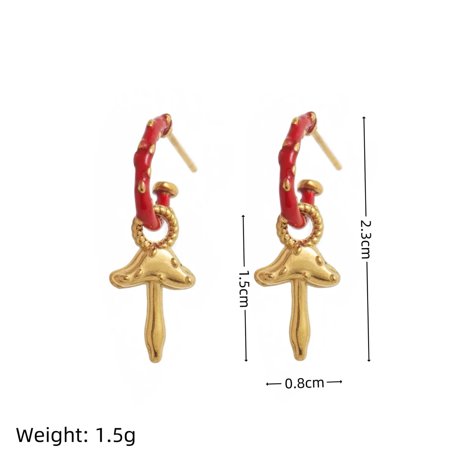 Red Enamel Mushroom Hoop Drops - Image 4