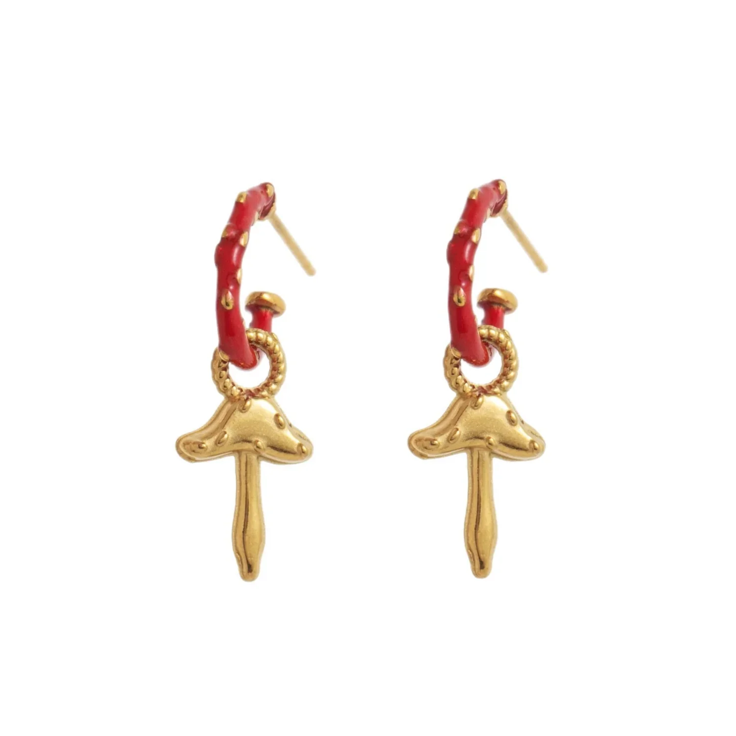 Red Enamel Mushroom Hoop Drops - Image 5
