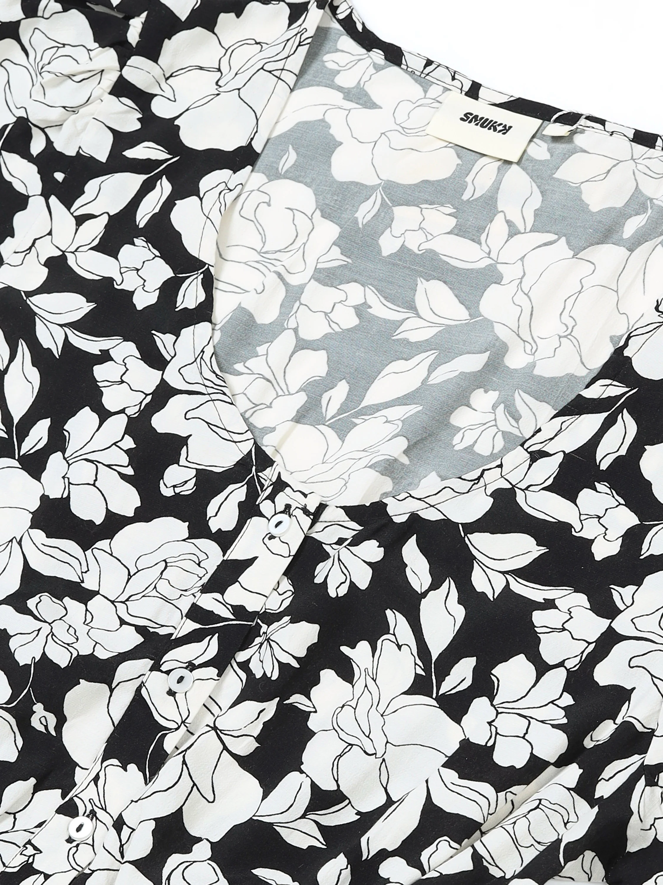 Women Retro Black White Floral Dress - Image 6