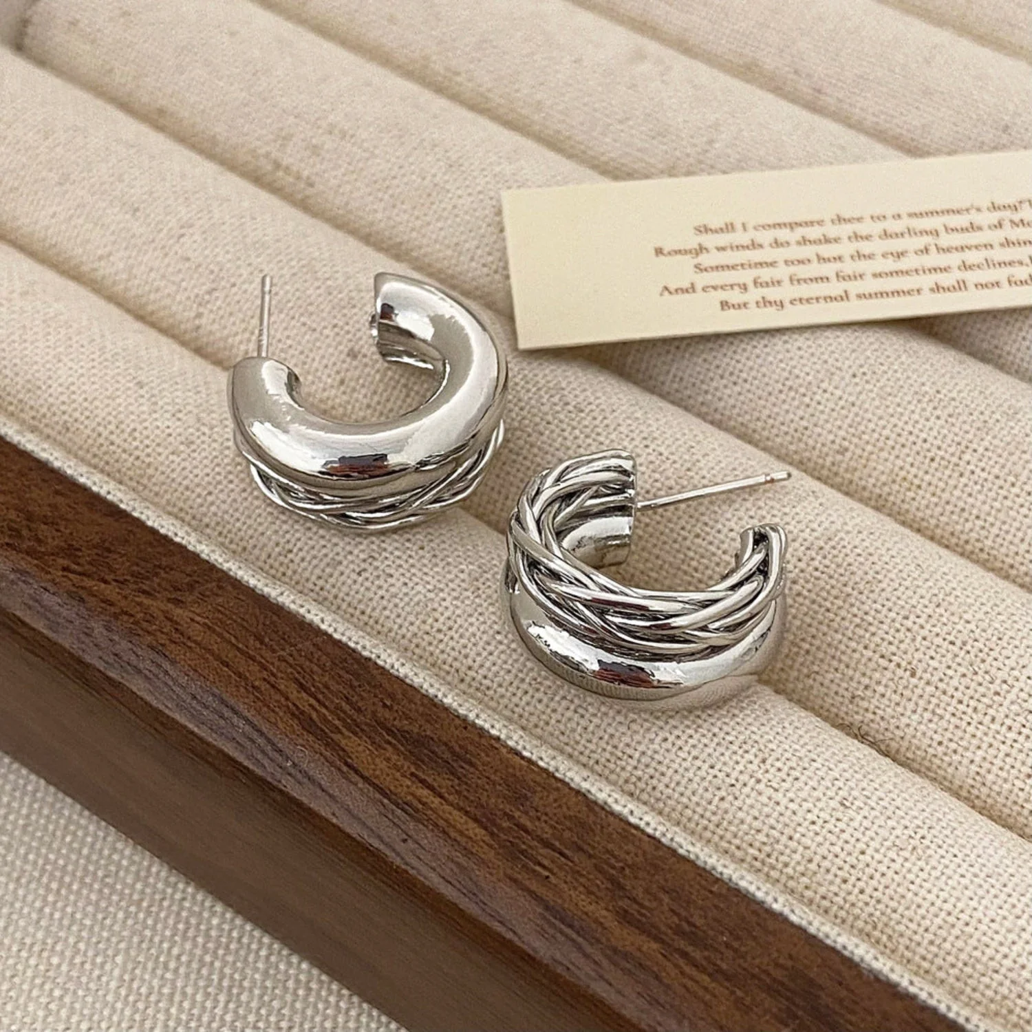 Retro Double Layer Twisted Silver Steel Pin Earring