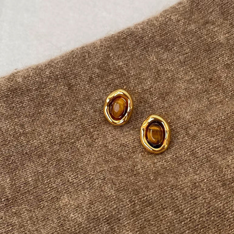 Retro Tiger Eye Stone Earring
