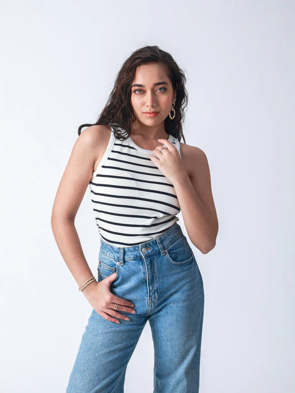 Women Rib Padded Stripe Vest Top