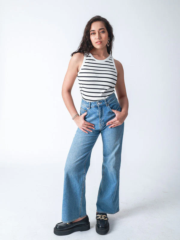 Women Rib Padded Stripe Vest Top - Image 3