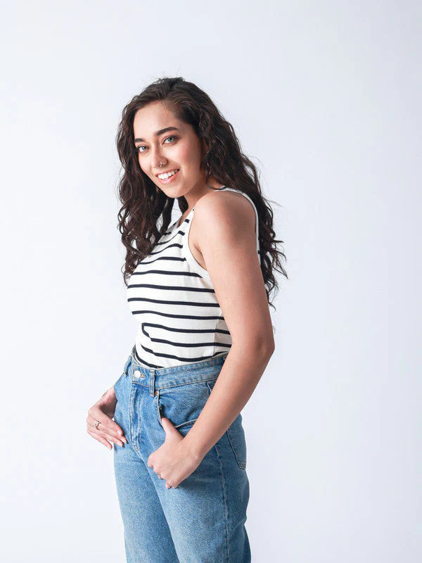 Women Rib Padded Stripe Vest Top - Image 4