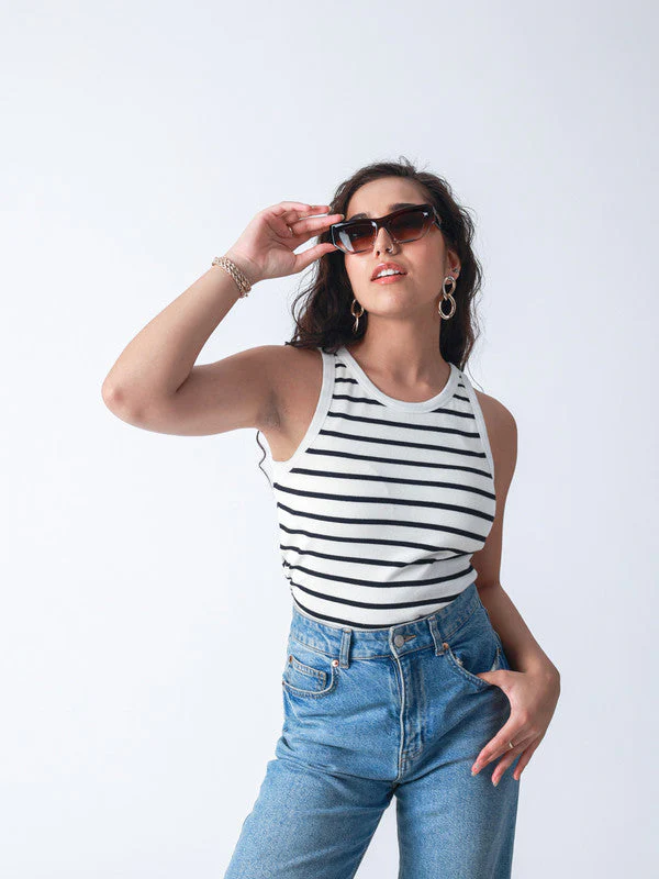 Women Rib Padded Stripe Vest Top - Image 5