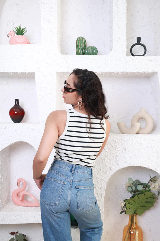 Women Rib Padded Stripe Vest Top - Image 6