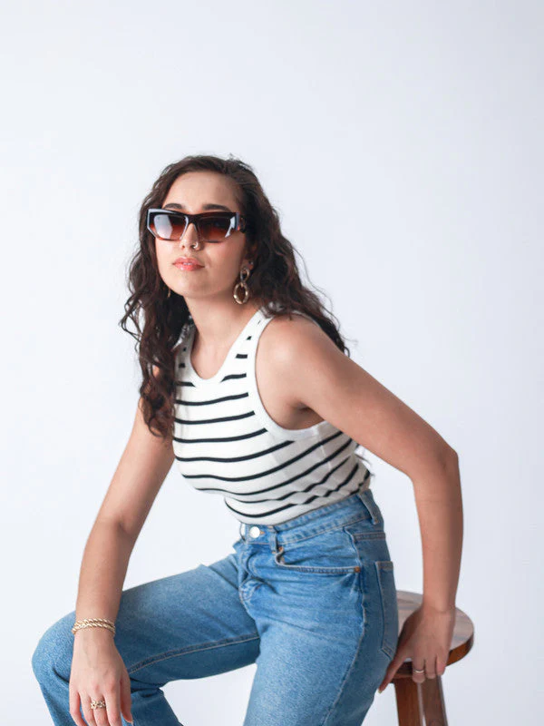Women Rib Padded Stripe Vest Top - Image 8