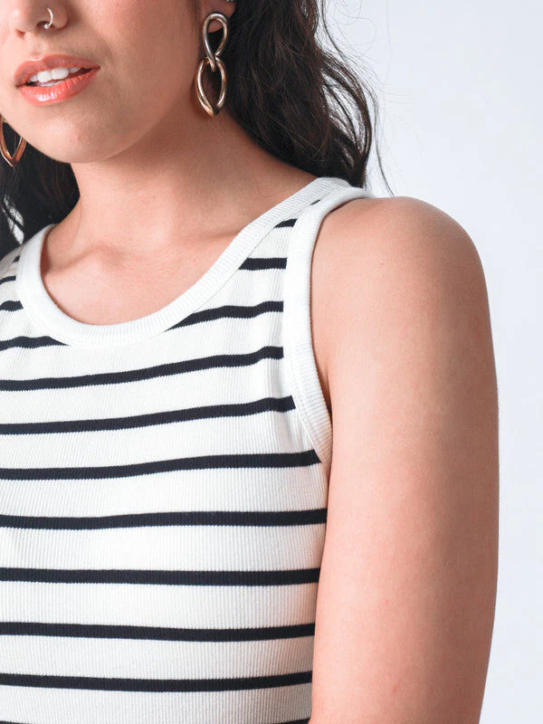 Women Rib Padded Stripe Vest Top - Image 9