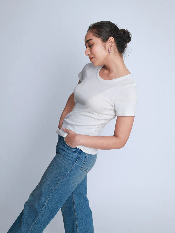 Women Ribbed Casual T-shirt - Image 3
