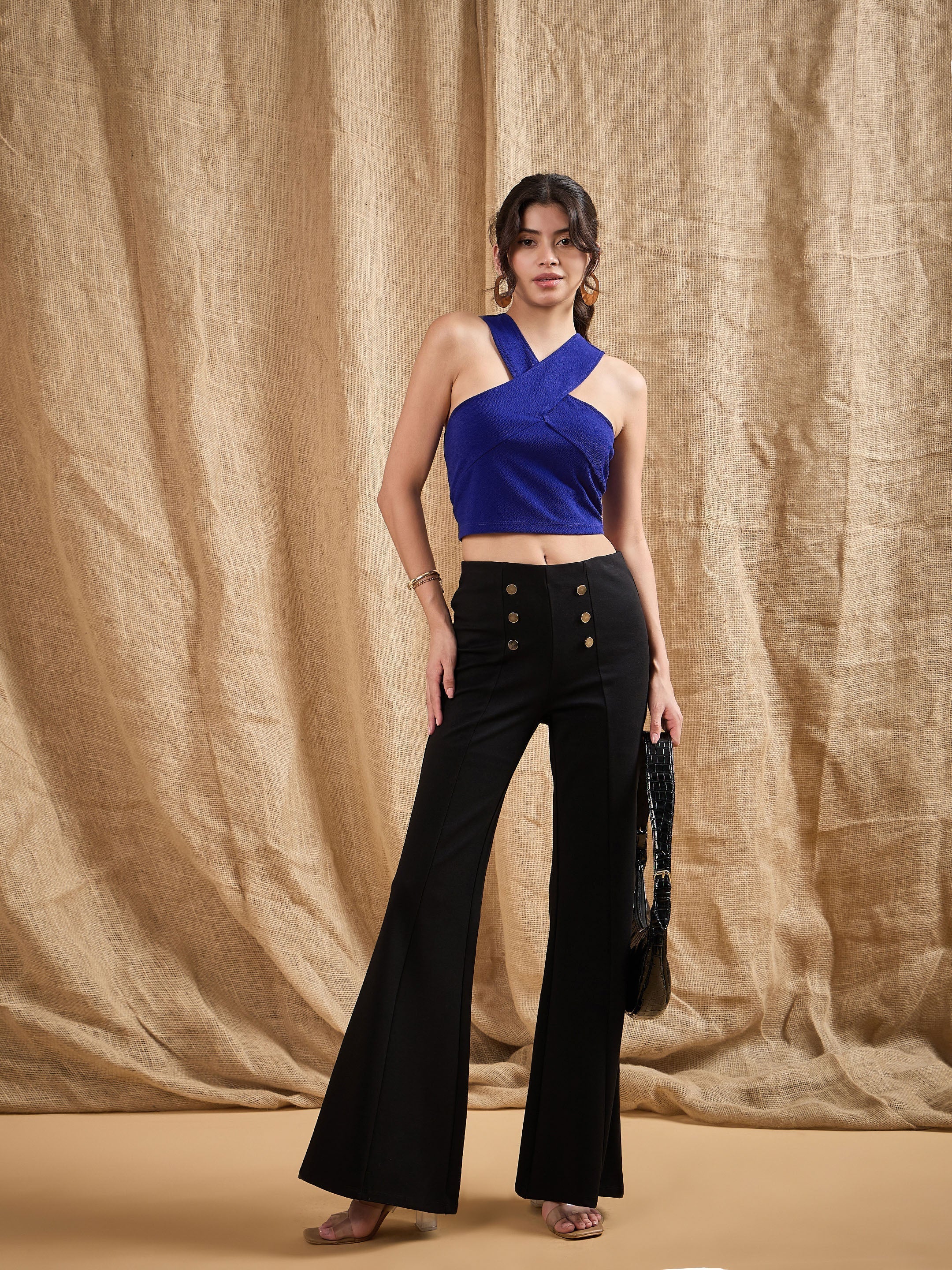 Women Royal Blue Halter Neck Top - Image 2