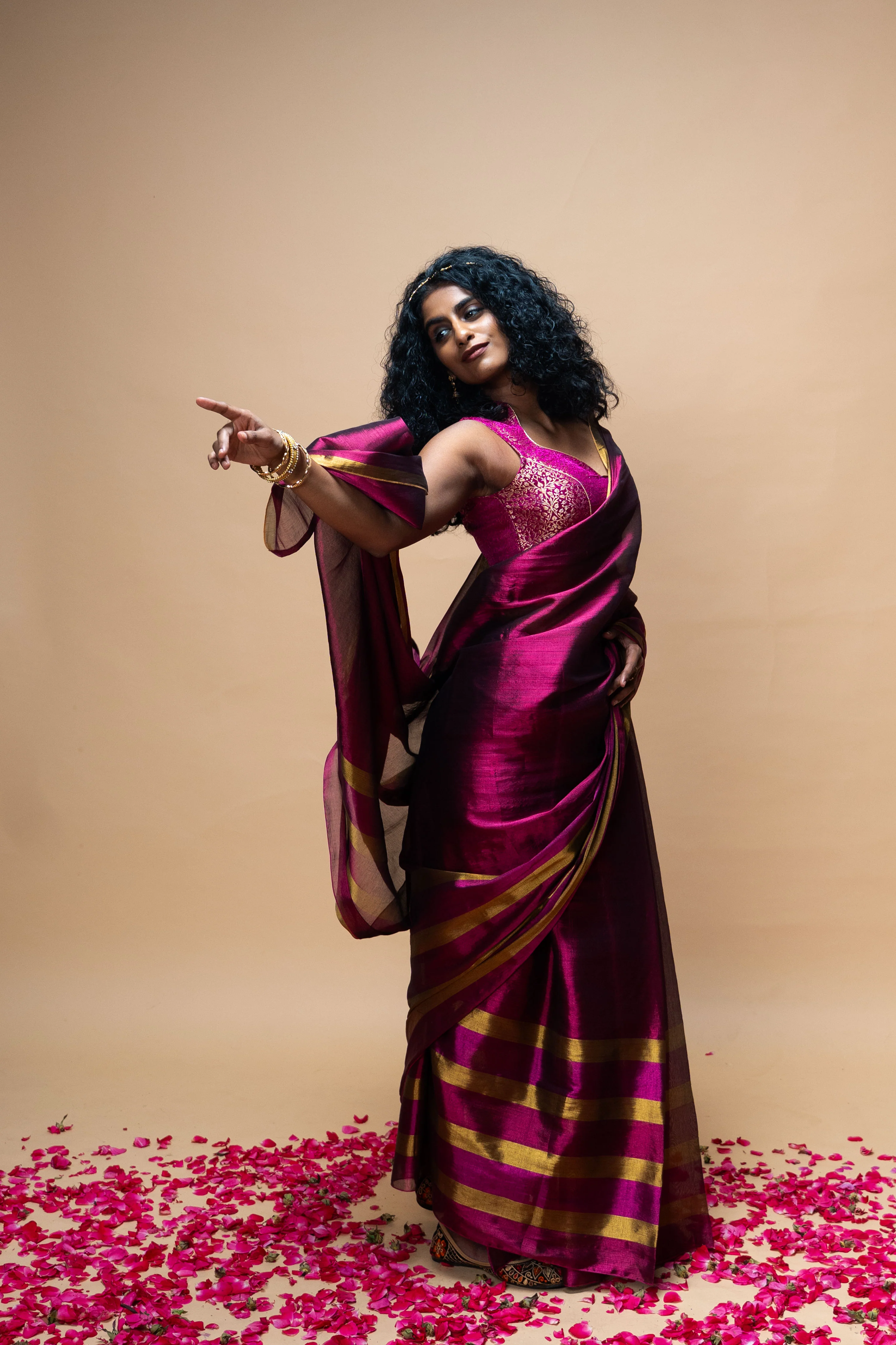SAMVARA I Dark Pink Handwoven Tissue Saree with Multicoloured Striped Border - Image 5