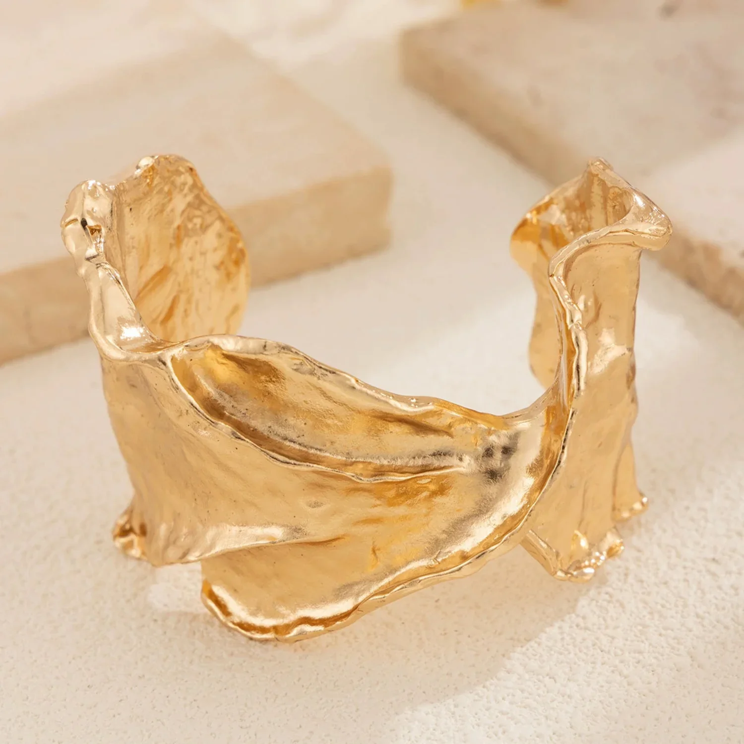 Sculpted Gold Textured Cuff Bracelet Design
