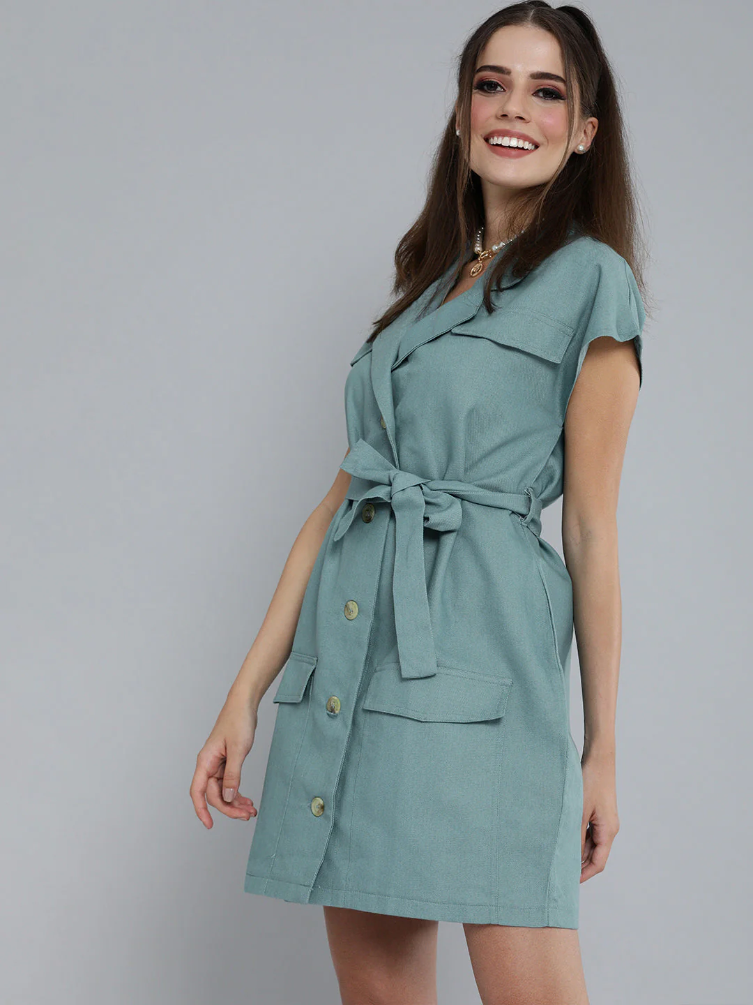 Women Sea Green Blazer Dress - Image 2