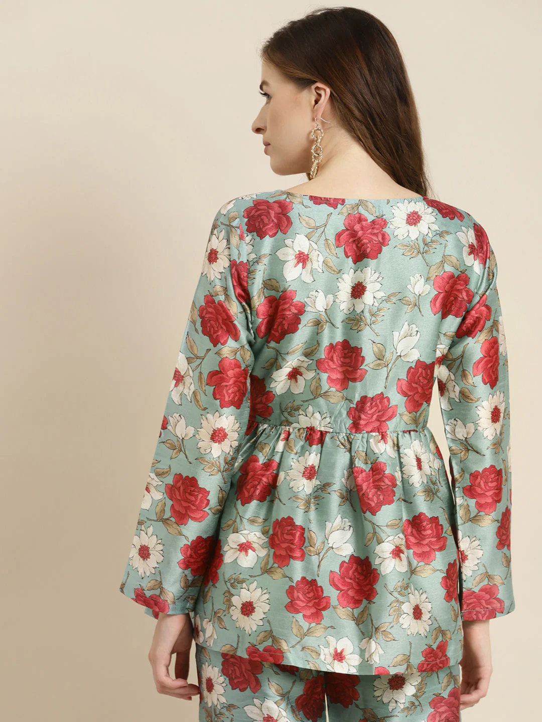 Women Sea Green Floral Front Button Top - Image 4
