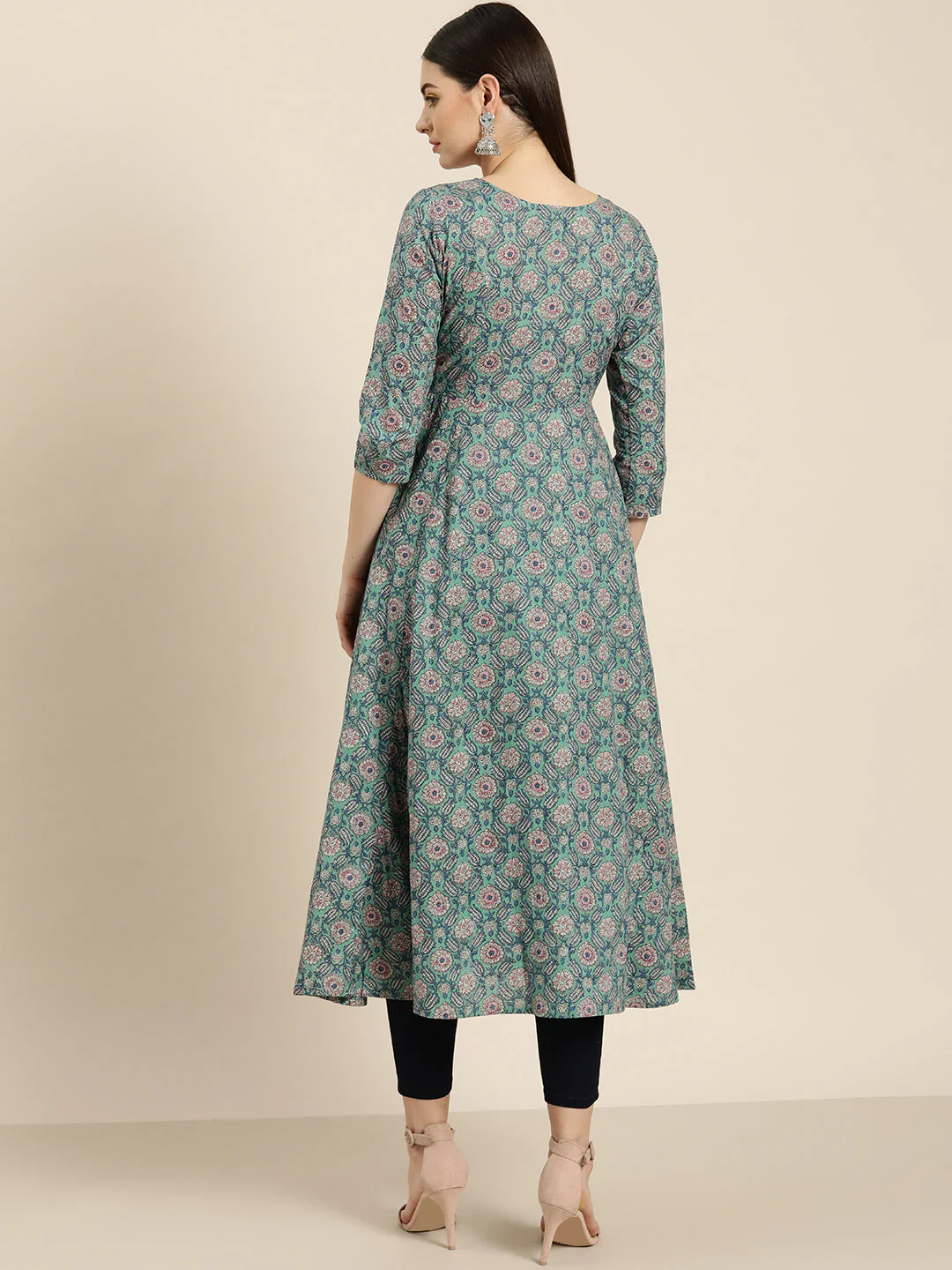 Sea Green Floral Front Open Anarkali Kurta - Image 6