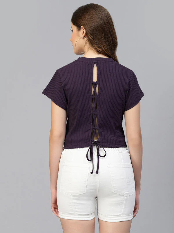 Women Purple U Neck Crop Top - Image 5