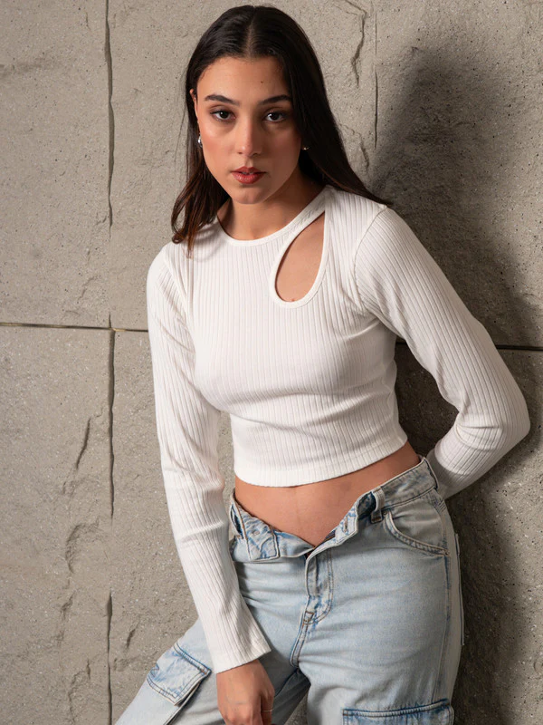 Women Shoulder Cut Out Fitted Top - Image 4
