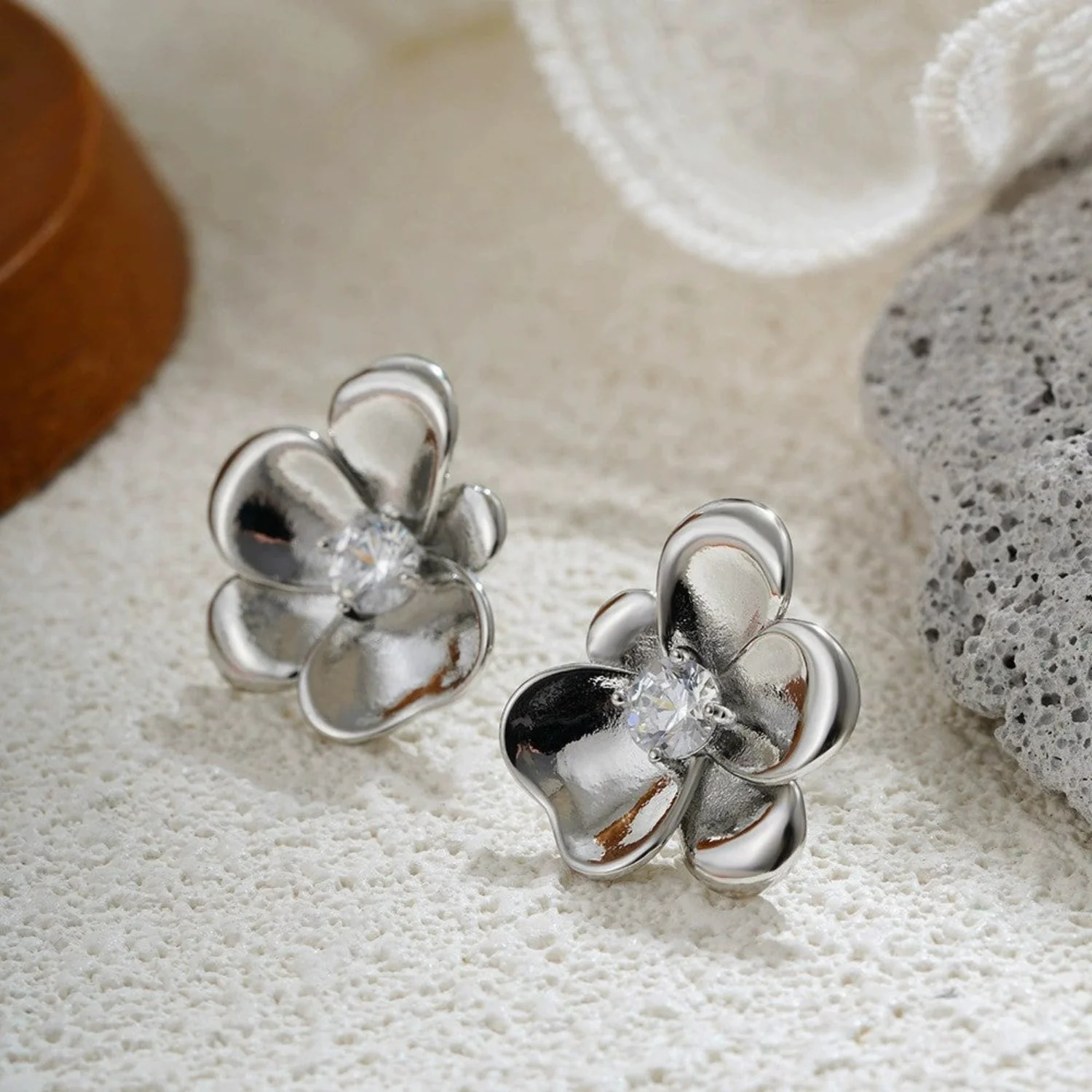 Silver Bloom Crystal Stud