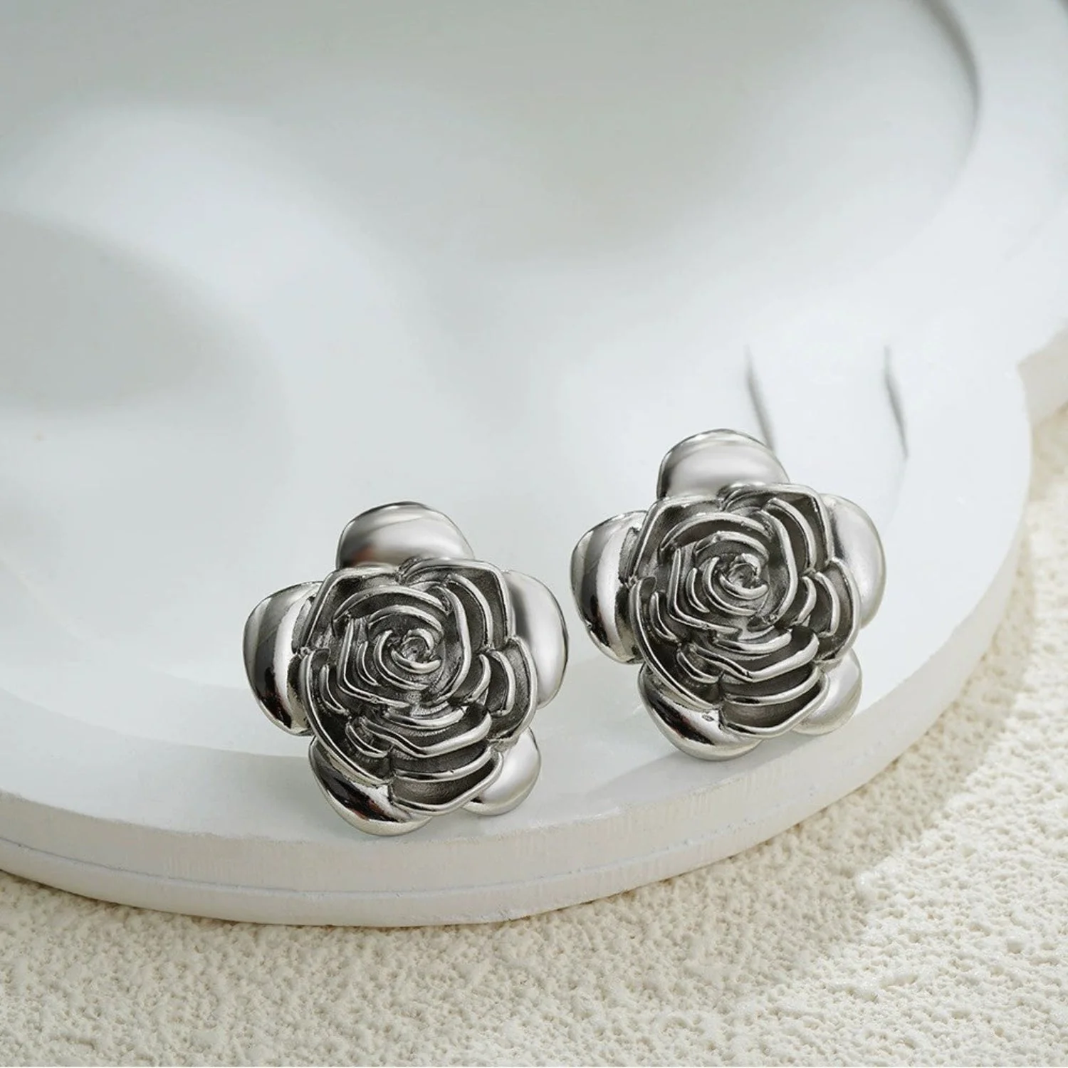 Silver Bloom Rose Stud Earring