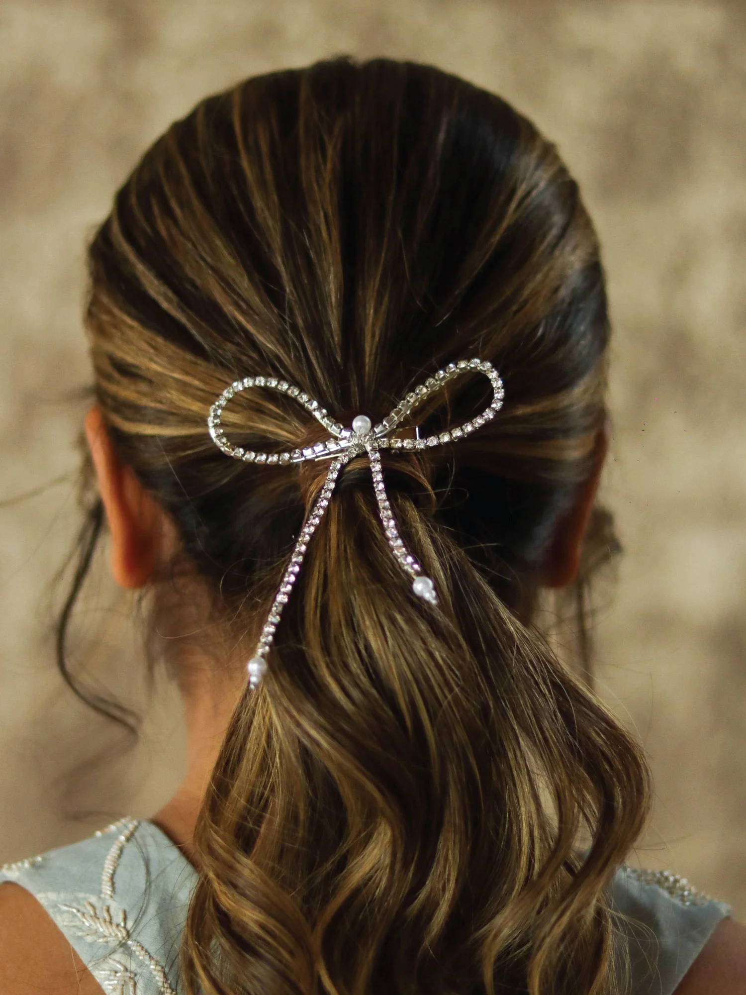 Silver Crystal Hair Bow - Image 3
