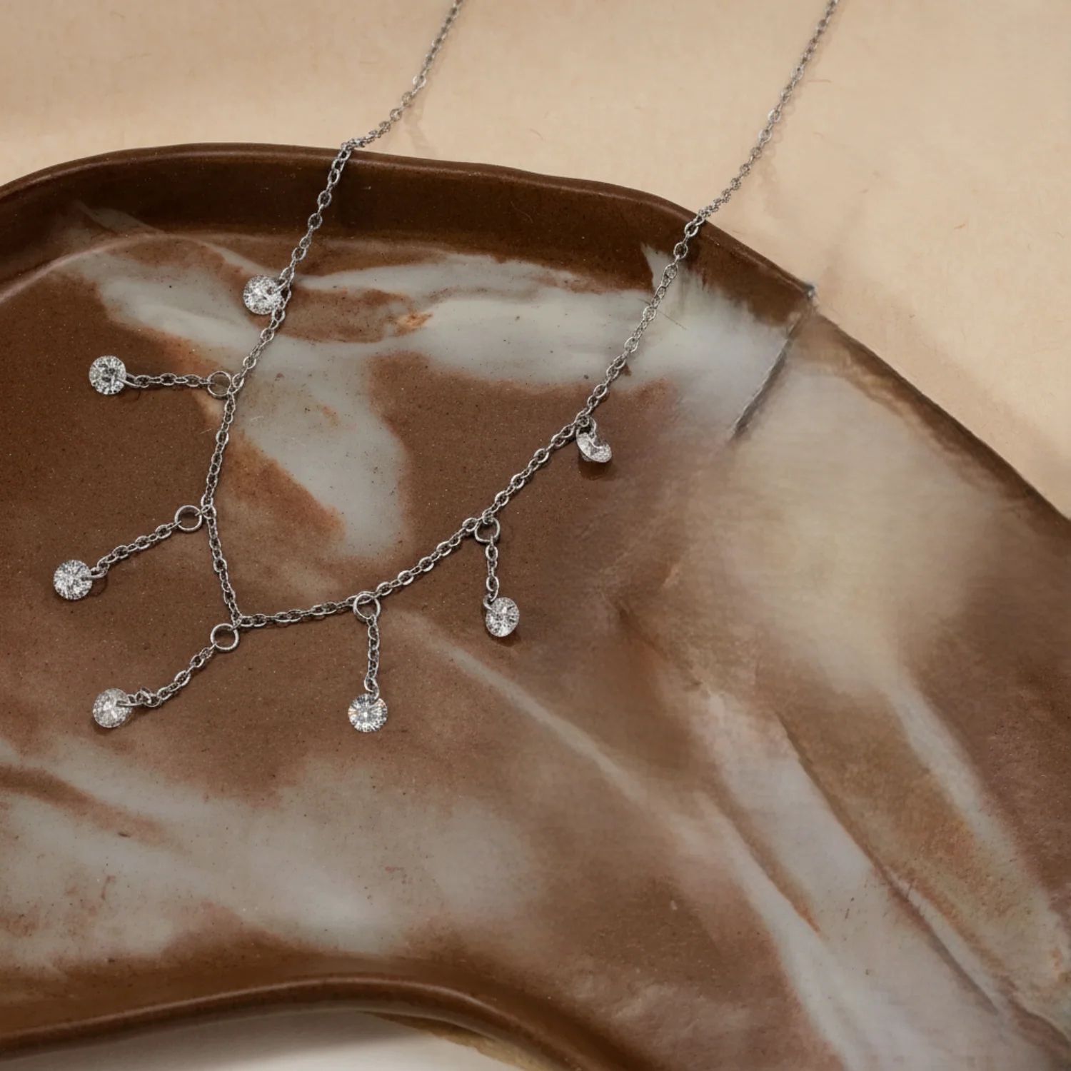 Silver Crystal Fringe Drop Necklace - Image 2