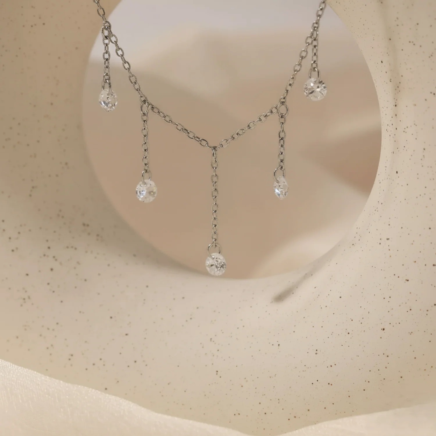 Silver Crystal Fringe Drop Necklace - Image 3