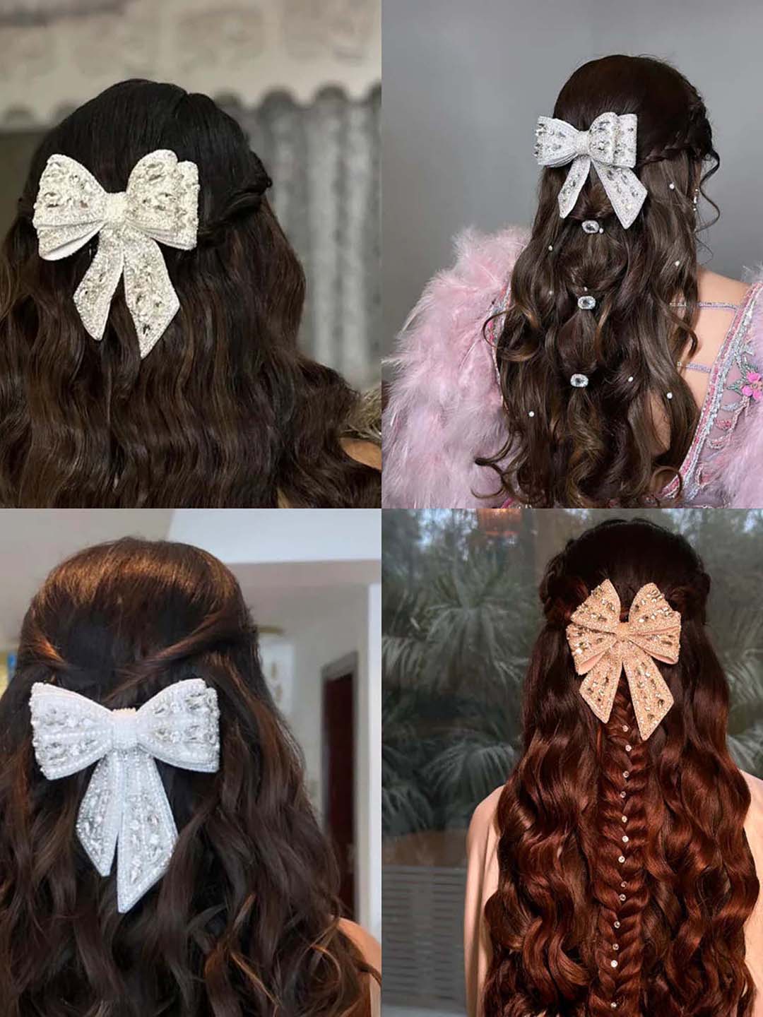 Silver Embellished Crystal Hair Bow Barrette Clip - Image 2