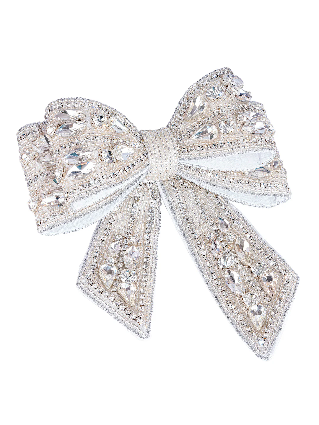 Silver Embellished Crystal Hair Bow Barrette Clip - Image 3