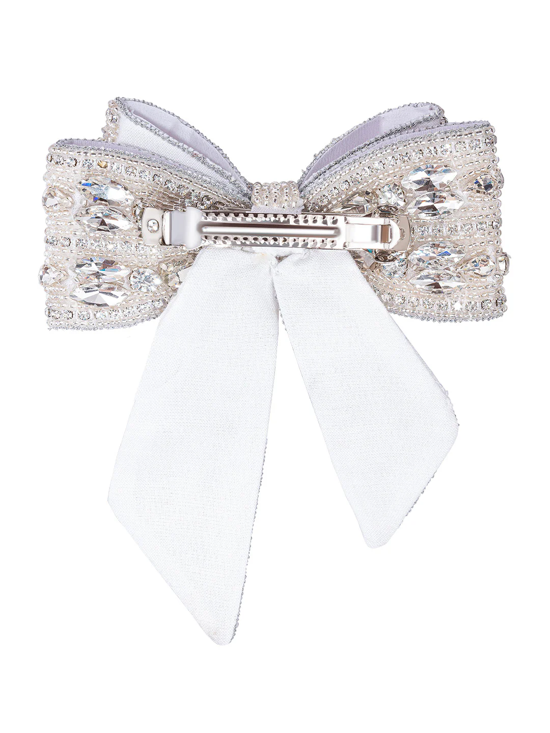 Silver Embellished Crystal Hair Bow Barrette Clip - Image 4
