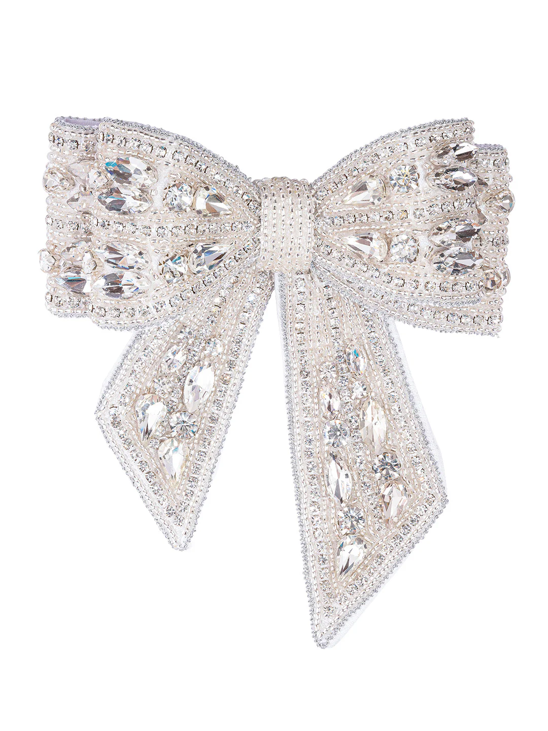 Silver Embellished Crystal Hair Bow Barrette Clip - Image 5