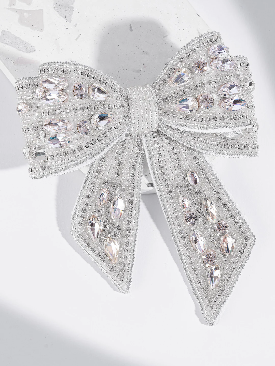 Silver Embellished Crystal Hair Bow Barrette Clip - Image 6
