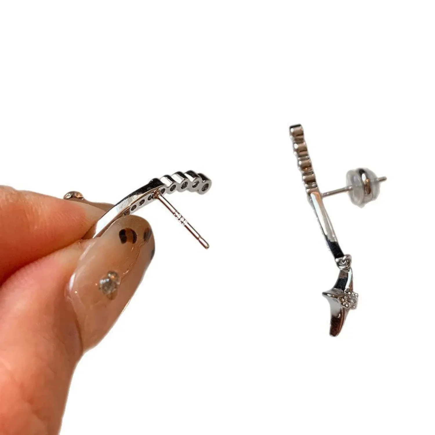 Silver Star Curvy Stud Crawler Earrings - Image 2