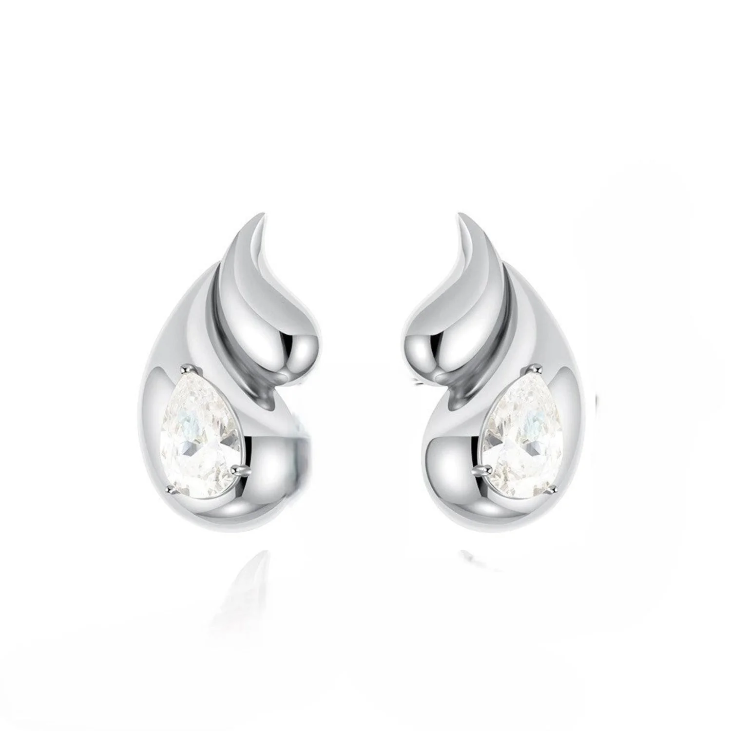 Silver Teardrop Flame Stud Earring