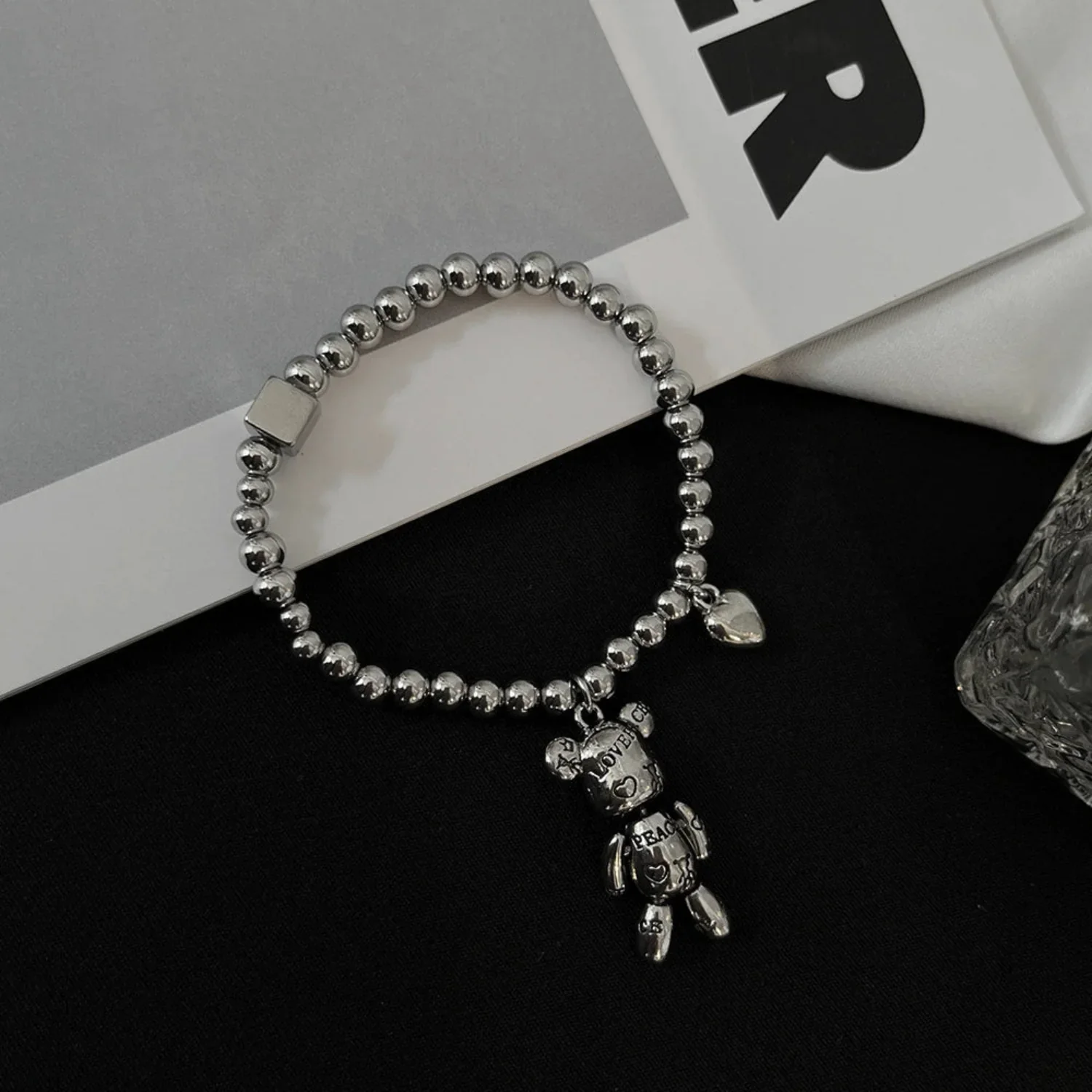 Silver Teddy Bear Heart Bracelet - Image 2