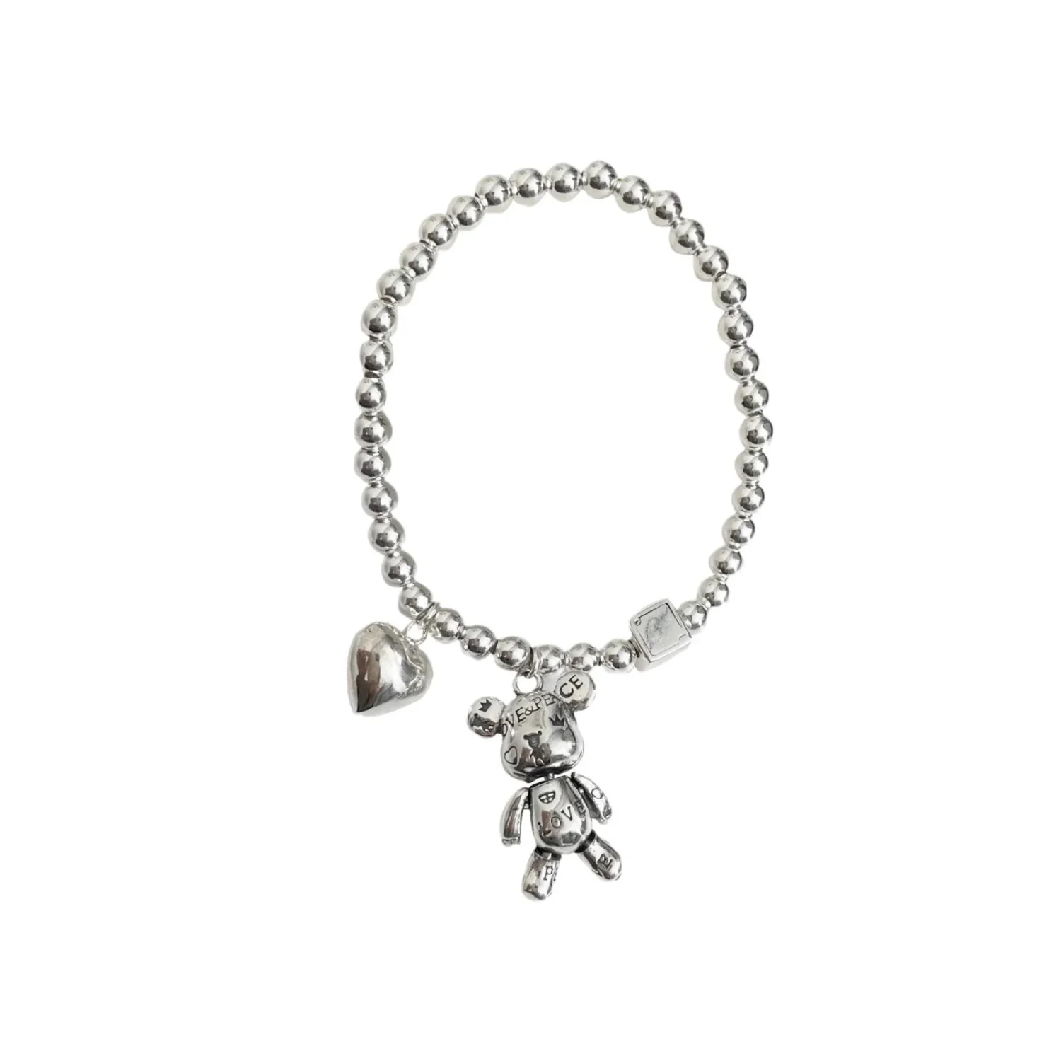 Silver Teddy Bear Heart Bracelet - Image 3