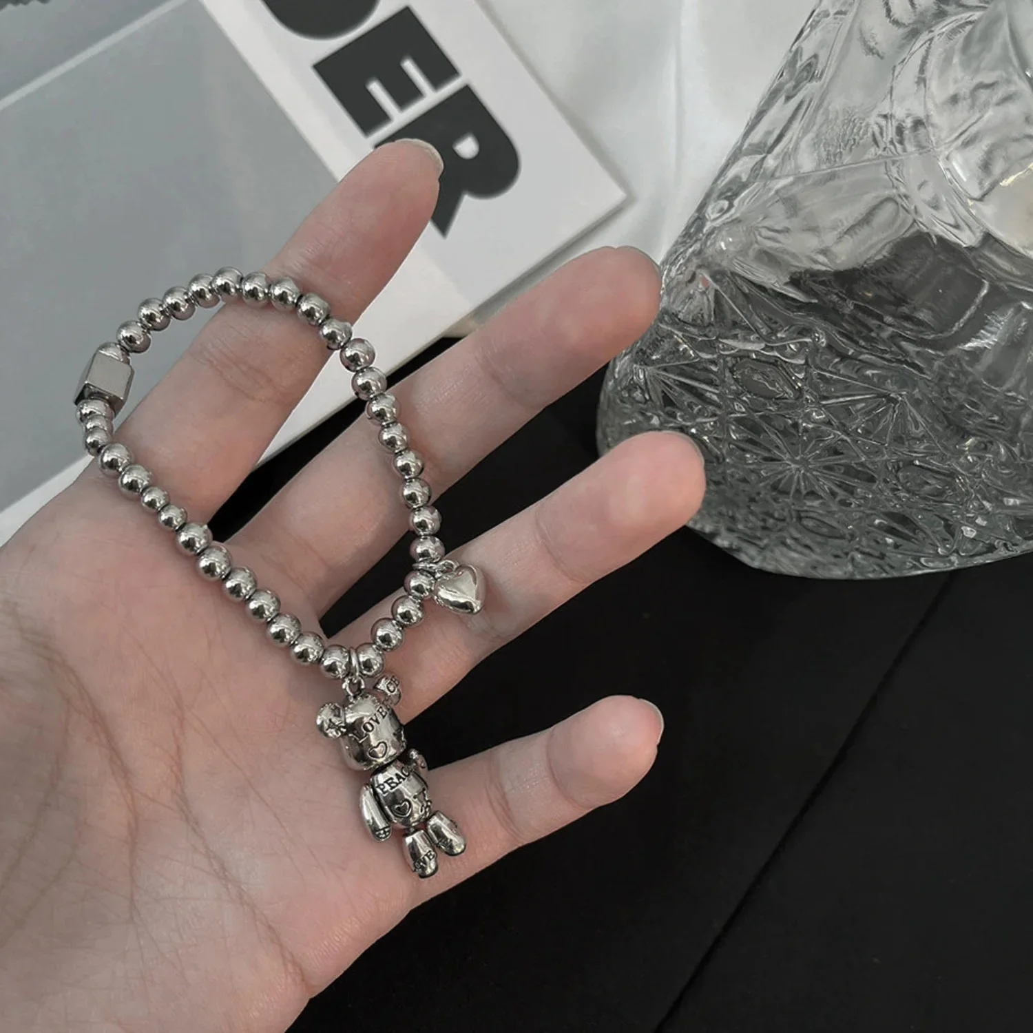 Silver Teddy Bear Heart Bracelet - Image 4