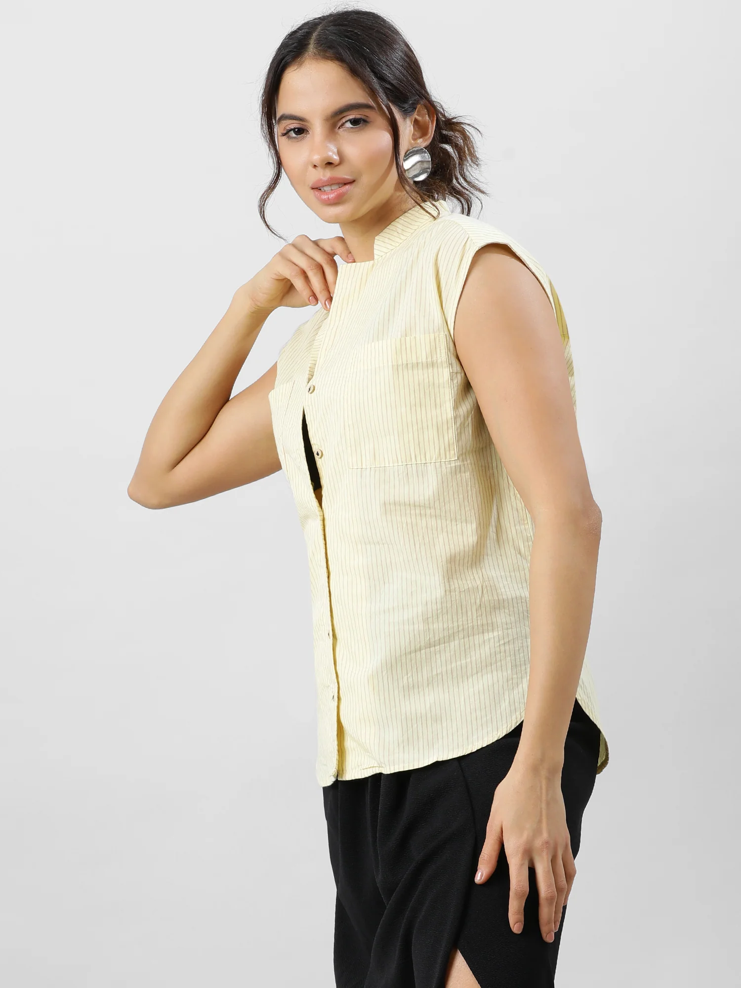 Women Sleek Stripe V Neck Top - Image 11