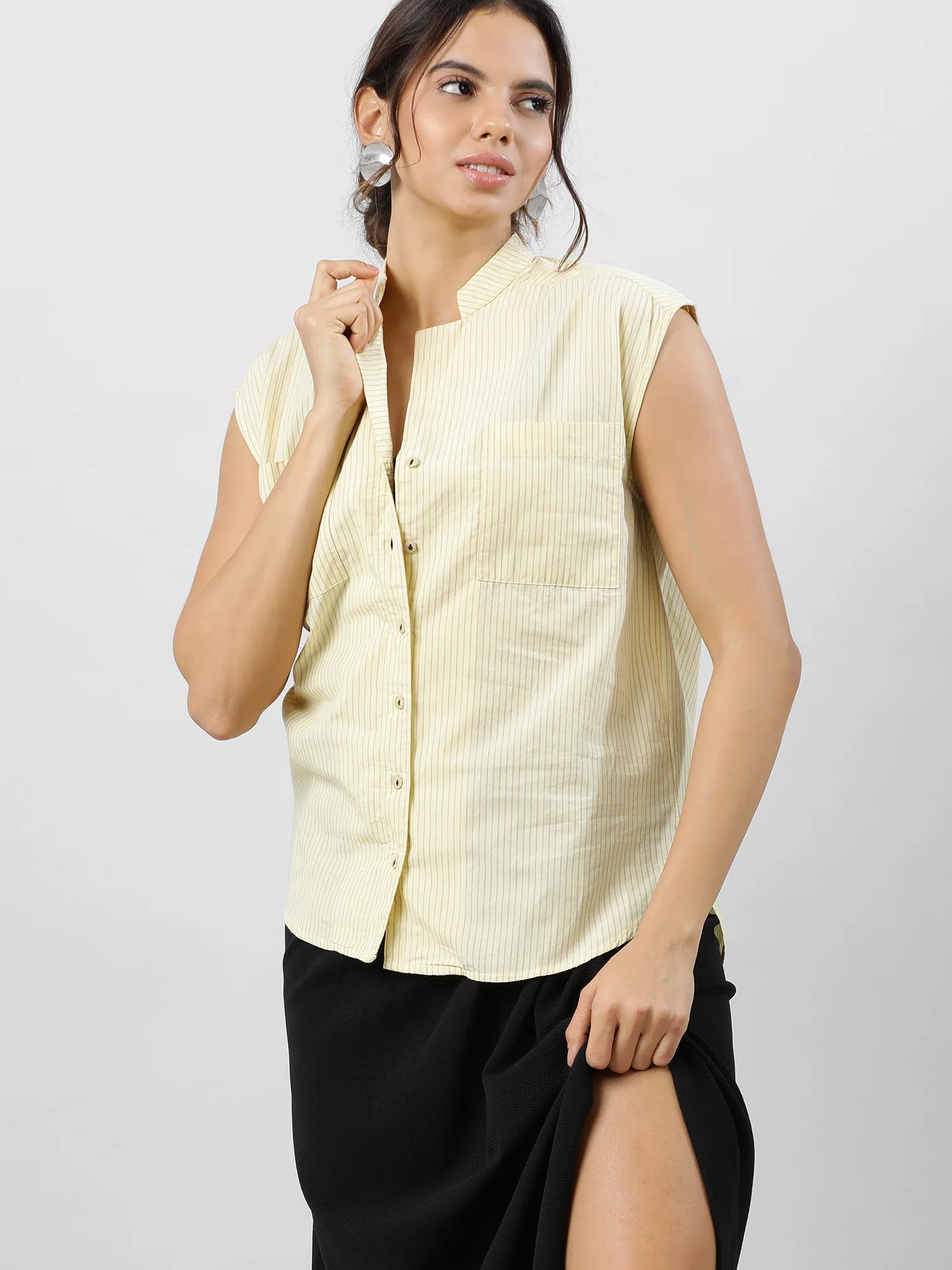 Women Sleek Stripe V Neck Top - Image 8