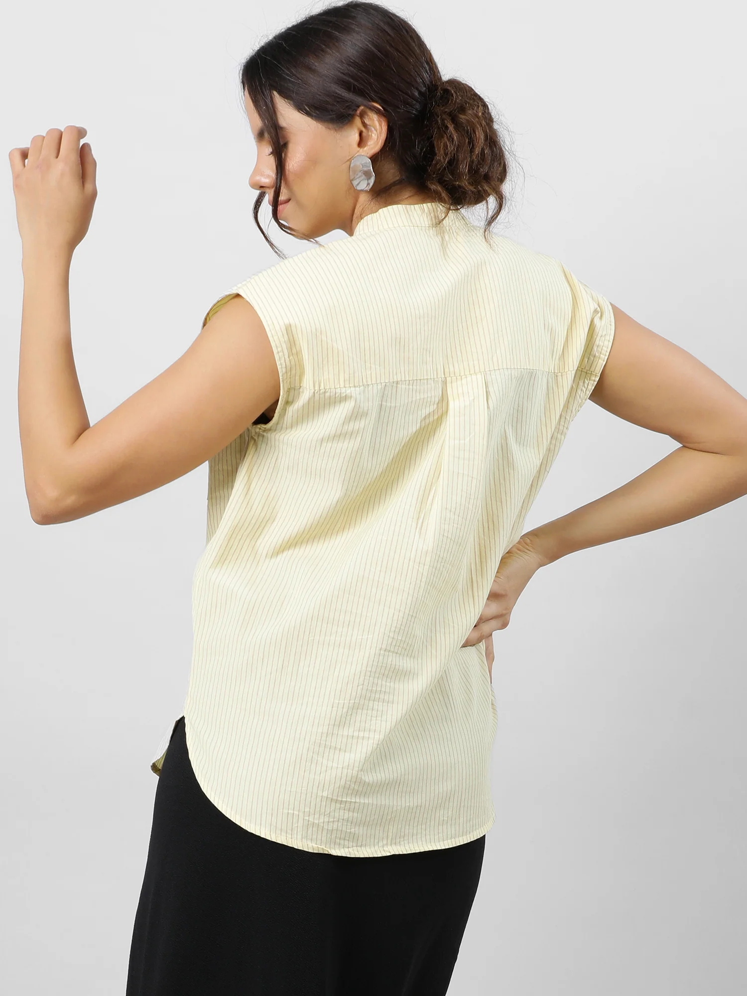 Women Sleek Stripe V Neck Top - Image 9