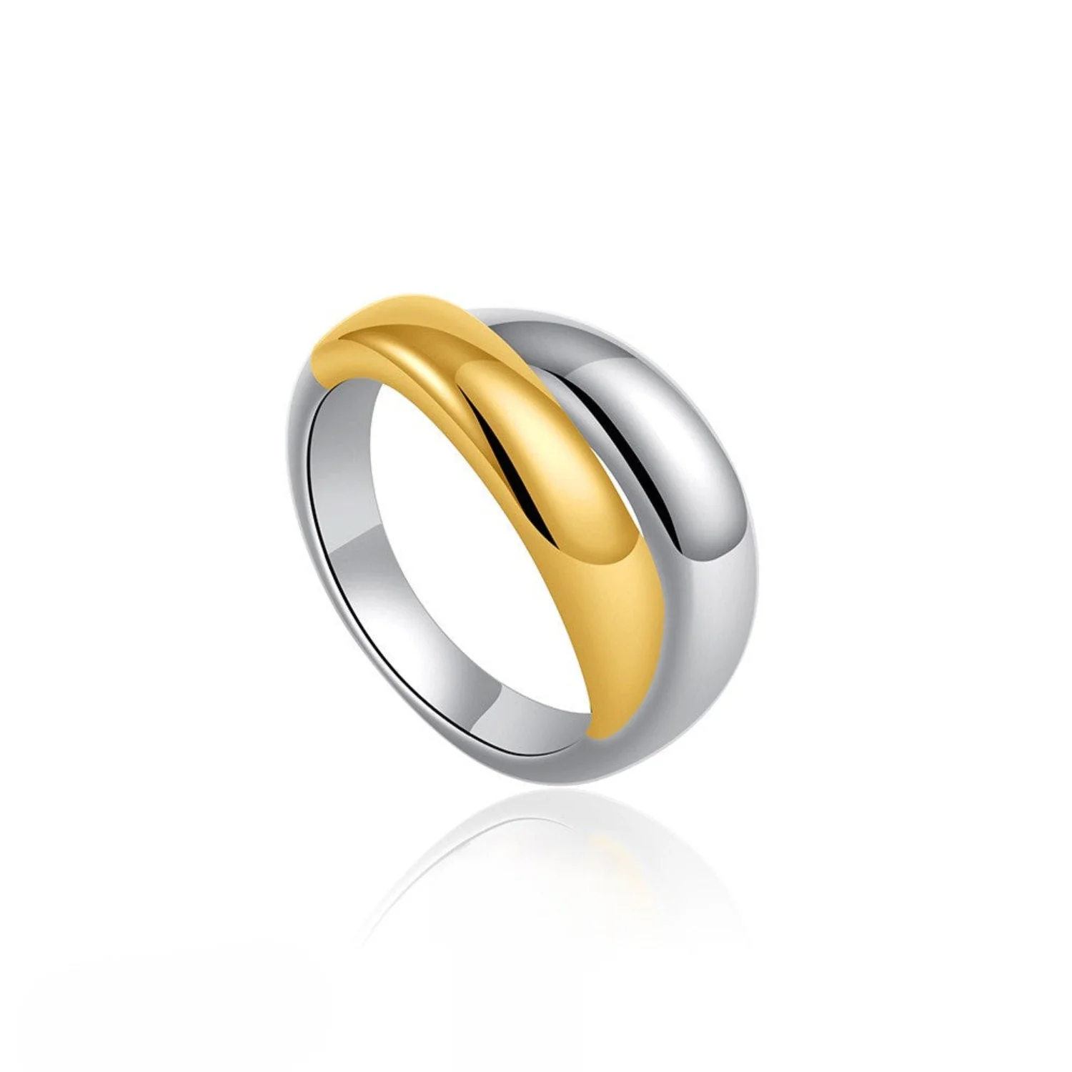Sleek Two-Tone Interlocking Band Ring