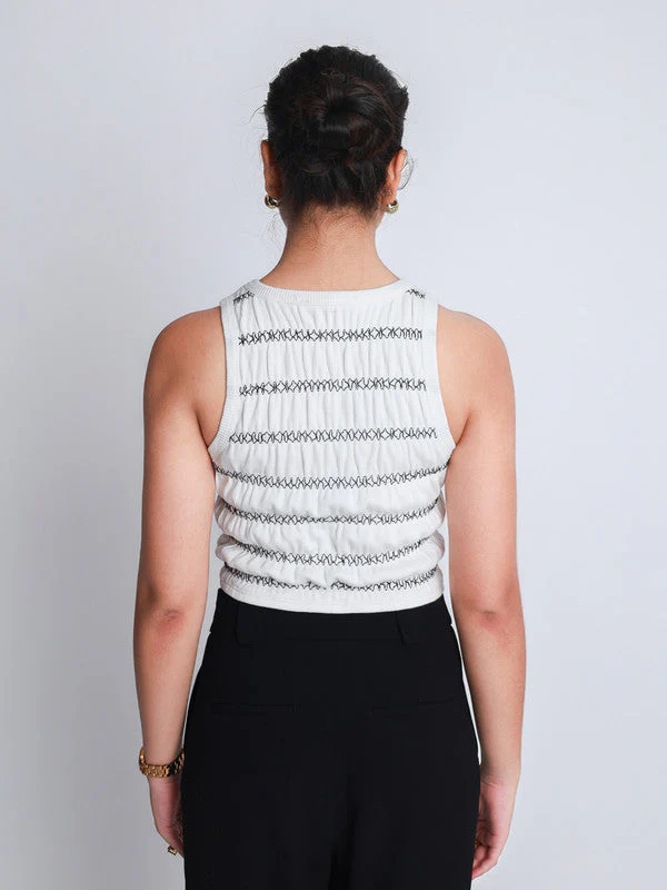 Women Smocked Vintage Rib Vest Crop Top - Image 2