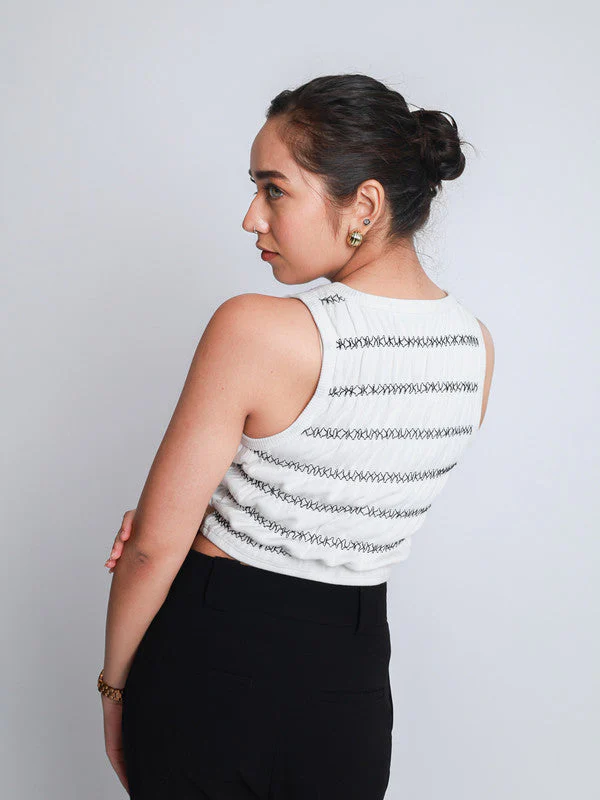 Women Smocked Vintage Rib Vest Crop Top - Image 3