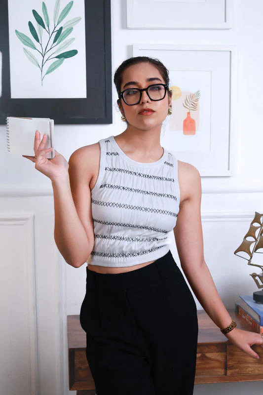Women Smocked Vintage Rib Vest Crop Top - Image 5