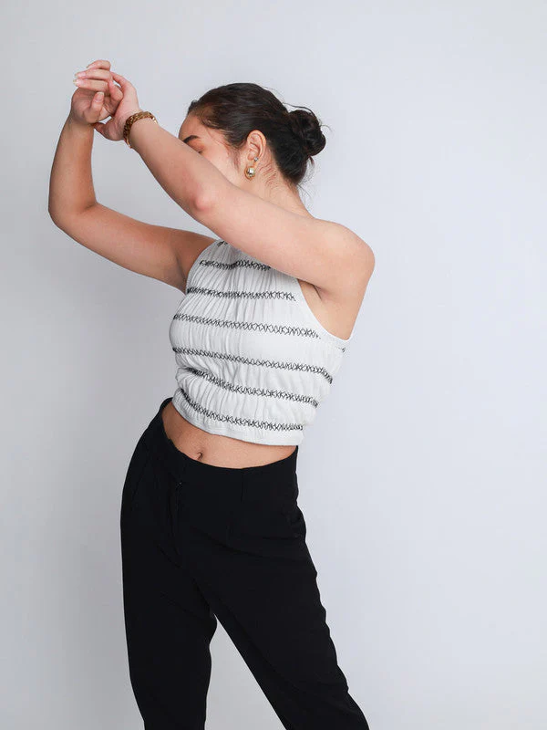 Women Smocked Vintage Rib Vest Crop Top - Image 7
